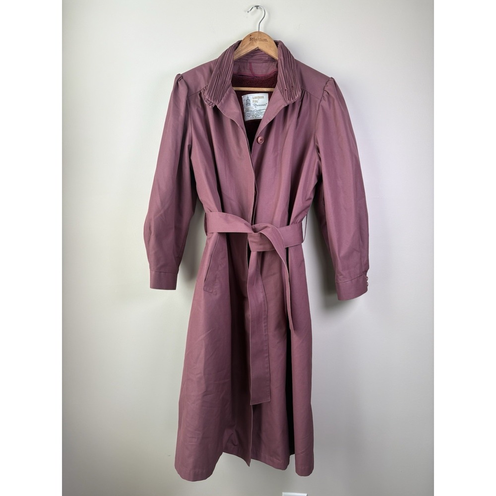 Vintage London Fog Mauve Pink Trench Coat Size 16 1/2 P Women's